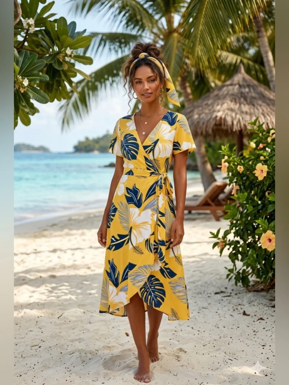 Multifunction Scarf / Twilly Ribbon Tropical Print - Picture 3 of 4